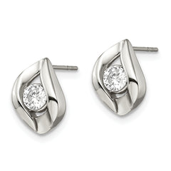 Sophia Jewelers Polished Stainless Steel CZ Earrings Gift Ready
