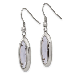 Stainless Steel Oval Dangle Earrings with Polished Grey Glass