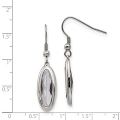 Stainless Steel Oval Dangle Earrings with Polished Grey Glass