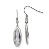 Chisel Stainless Steel Polished Grey Glass Oval Dangle Shepherd Hook Earrings