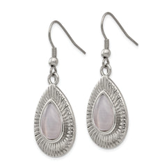 Stainless Steel Grey Cat's Eye Drop Earrings with Polished Finish