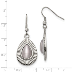 Stainless Steel Grey Cat's Eye Drop Earrings with Polished Finish