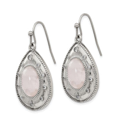 Stainless Steel Rose Quartz CZ Earrings with Polished Finish