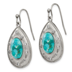 Sophia Jewelers Stainless Steel Dangle Earrings with Imitation Turquoise and CZ