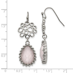 Stainless Steel Rose Quartz Dangle Earrings for Women by Sophia Jewelers