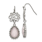 Stainless Steel Polished Rose Quartz Dangle Shepherd Hook Earrings