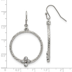 Stainless Steel CZ Drop Earrings with Polished Texture for Women