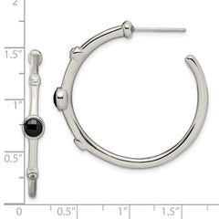 Sophia Jewelers Stainless Steel Earrings with Black Onyx and CZ Elegance