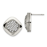 Stainless Steel Polished CZ Square Post Earrings