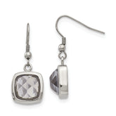 Chisel Stainless Steel Polished Square Grey Glass Dangle Shepherd Hook Earrings