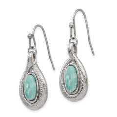 Sophia Women's Stainless Steel Polished Drop Earrings with Green Jade