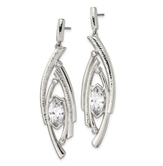 Stainless Steel Marquise CZ Dangle Earrings Polished Elegant Women's Jewelry