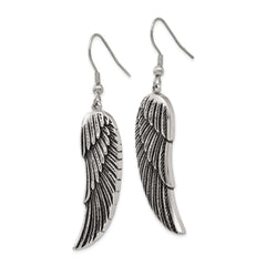 Stainless Steel Wing Dangle Earrings Polished Antiqued Gift Ready