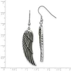 Stainless Steel Wing Dangle Earrings Polished Antiqued Gift Ready