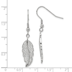 Sophia Jewelers Polished Stainless Steel CZ Leaf Dangle Earrings Gift Ready