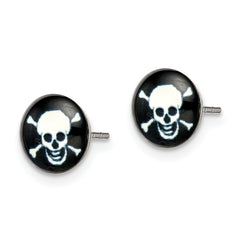 Stainless Steel Skull Stud Earrings with Polished Epoxy Unisex Gift-Ready