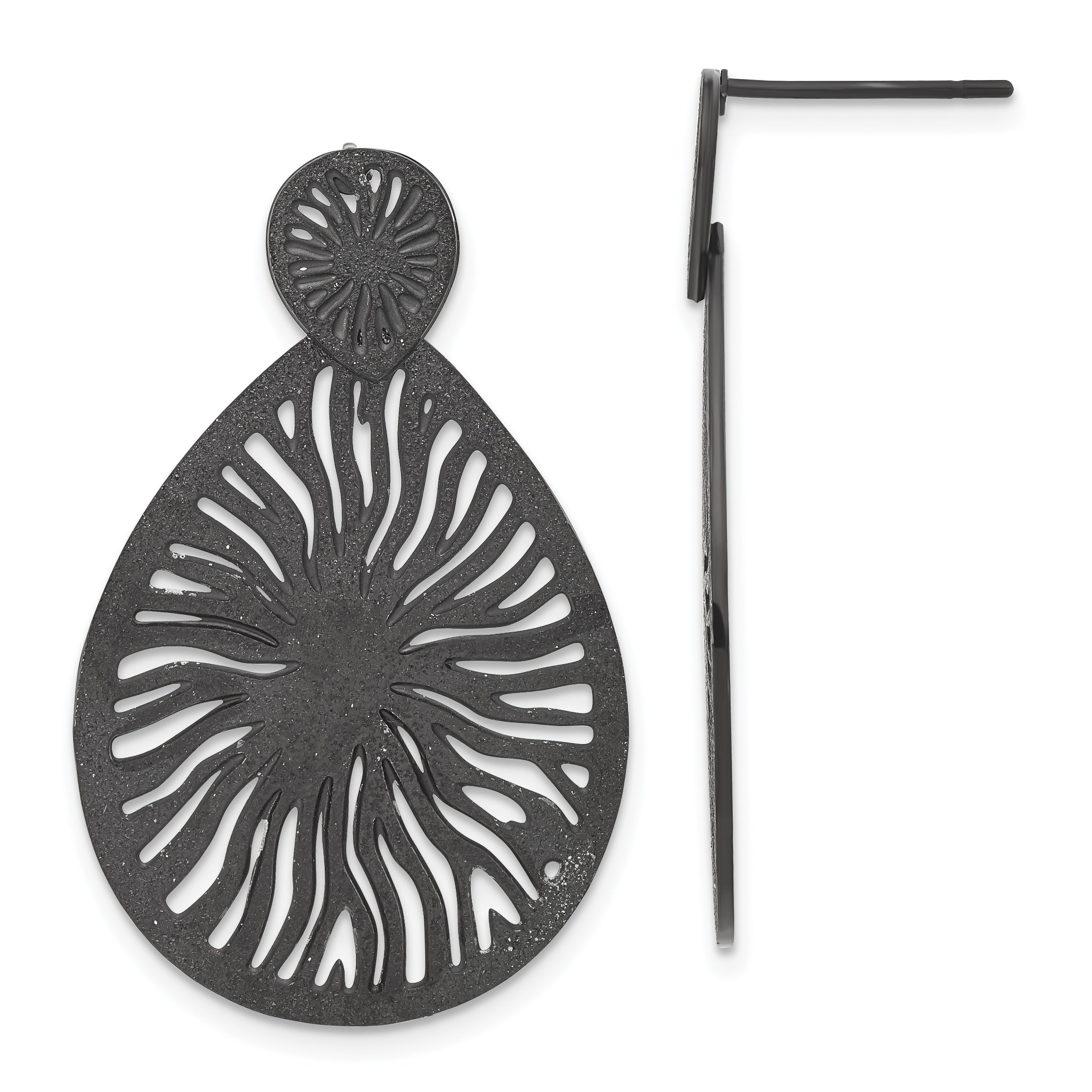 Stainless Steel Black IP-plated Laser Cut Starburst Post Dangle Earrings