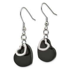 Stainless Steel Heart Dangle Earrings with Black IP Polish Gift Ready