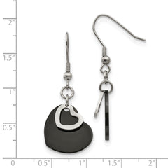 Stainless Steel Heart Dangle Earrings with Black IP Polish Gift Ready