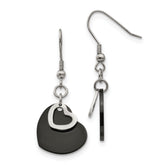 Chisel Stainless Steel Polished Black IP-plated Heart Dangle Earrings