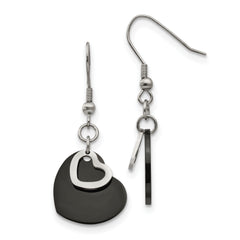 Chisel Stainless Steel Polished Black IP-plated Heart Dangle Earrings