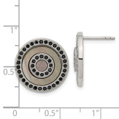 Sophia Jewelers Black Mother of Pearl Crystal Stainless Steel Earrings