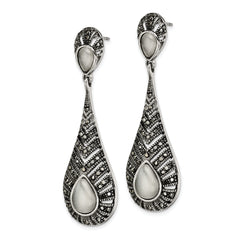 Sophia Jewelers Stainless Steel Dangle Earrings with Marcasite & Cat's Eye