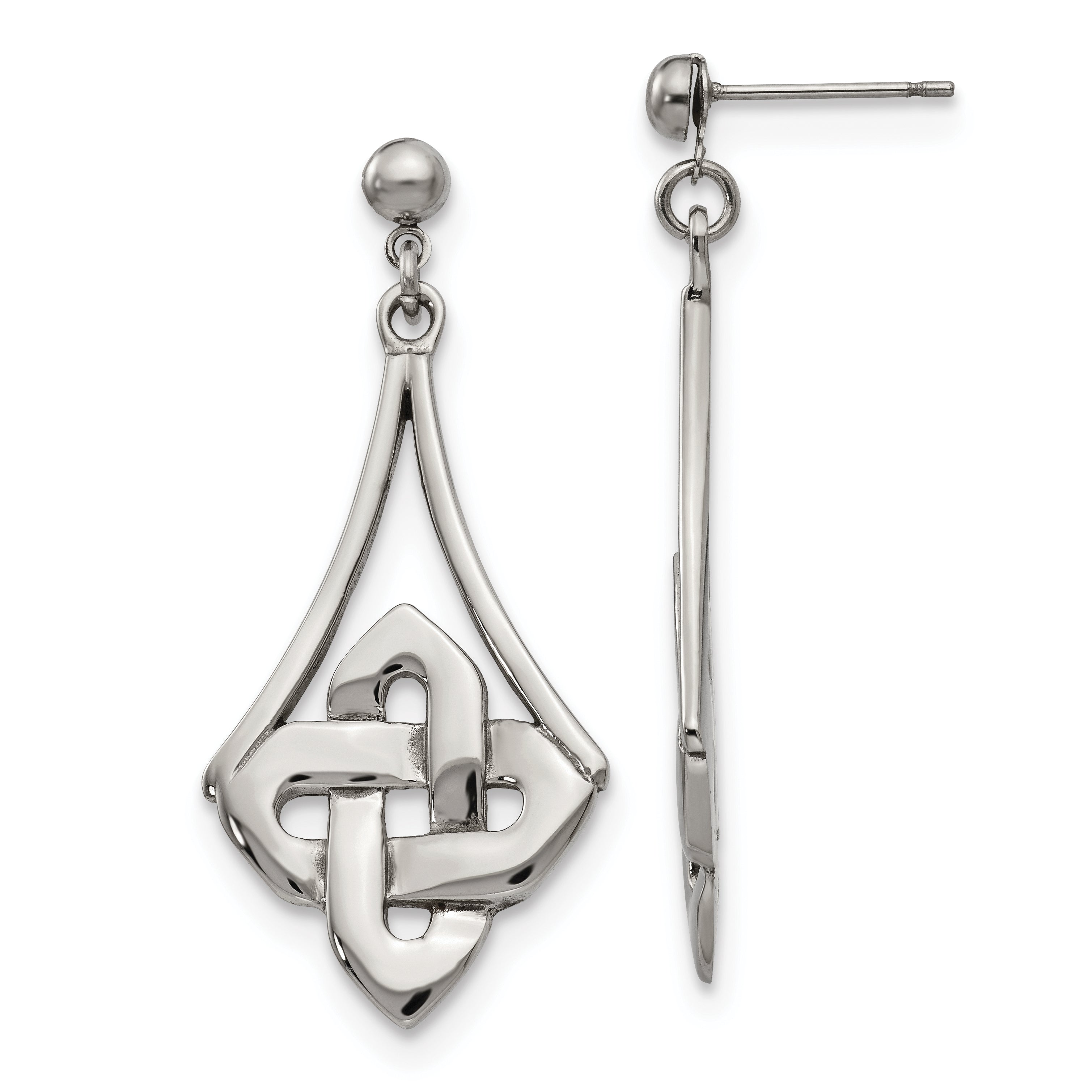 Stainless Steel Polished Celtic Post Dangle Earrings