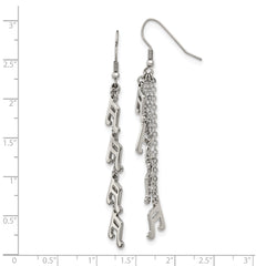 Stainless Steel Music Note Dangle Earrings with Polished Finish