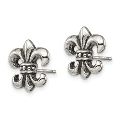 Sophia Jewelers Polished Stainless Steel Fleur de Lis Button Earrings Women's