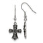 Stainless Steel Antiqued and Polished Black Crystal Cross Dangle Earrings