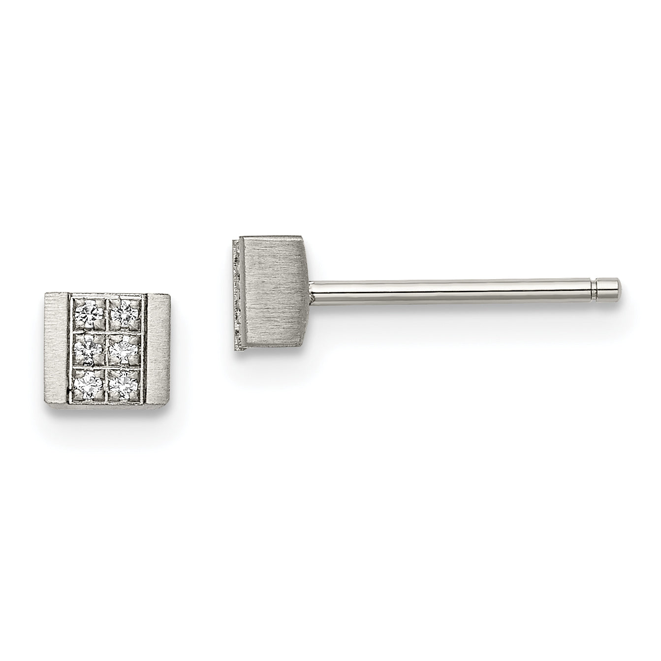 Chisel Stainless Steel Brushed with CZ Square Post Earrings