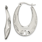 Chisel Stainless Steel Polished and Textured Half Circle Design Hoop Earrings