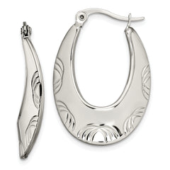 Chisel Stainless Steel Polished and Textured Half Circle Design Hoop Earrings