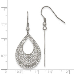 Stainless Steel Dangle Earrings with Textured Cut-Out Design