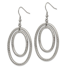 Stainless Steel Double Oval Dangle Earrings with Polished Textured Finish