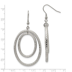 Stainless Steel Double Oval Dangle Earrings with Polished Textured Finish