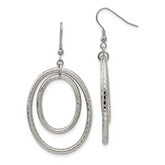Stainless Steel Polished and Textured Double Oval Dangle Earrings