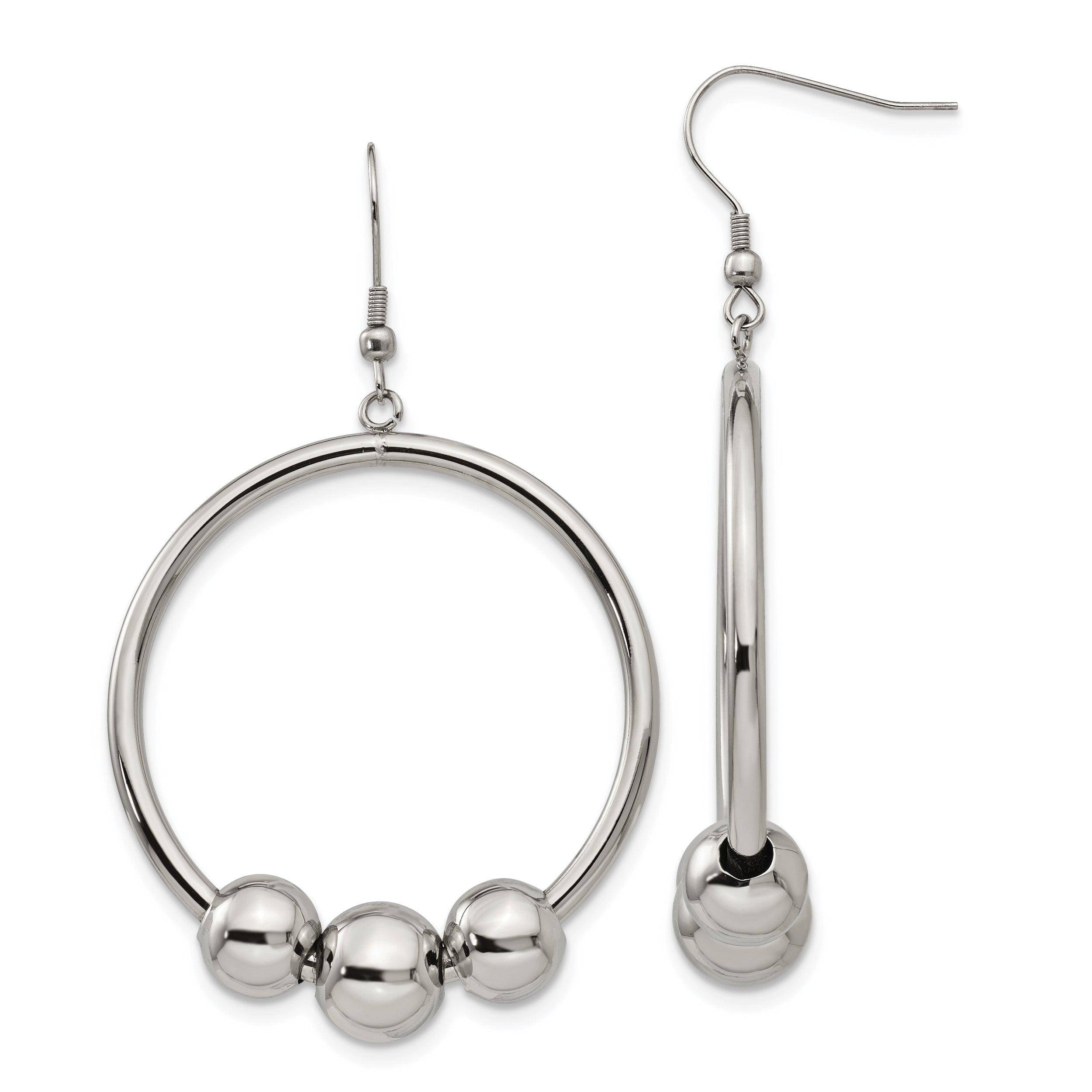 Stainless Steel Polished Dangle Shepherd Hook Earrings