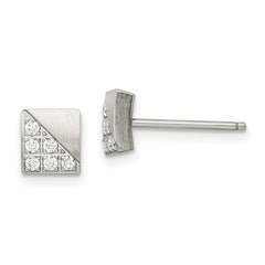 Chisel Stainless Steel Brushed with CZ Square Post Earrings