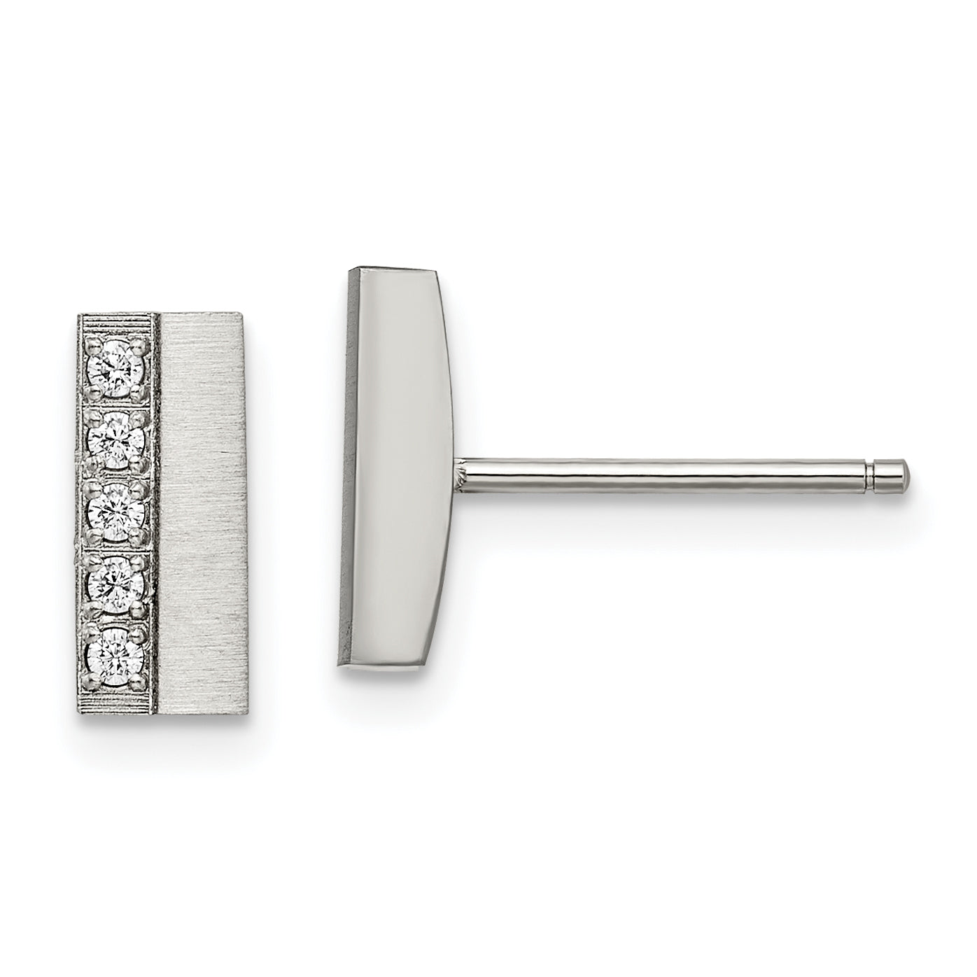 Chisel Stainless Steel Brushed with CZ Bar Post Earrings
