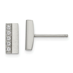 Chisel Stainless Steel Brushed with CZ Bar Post Earrings