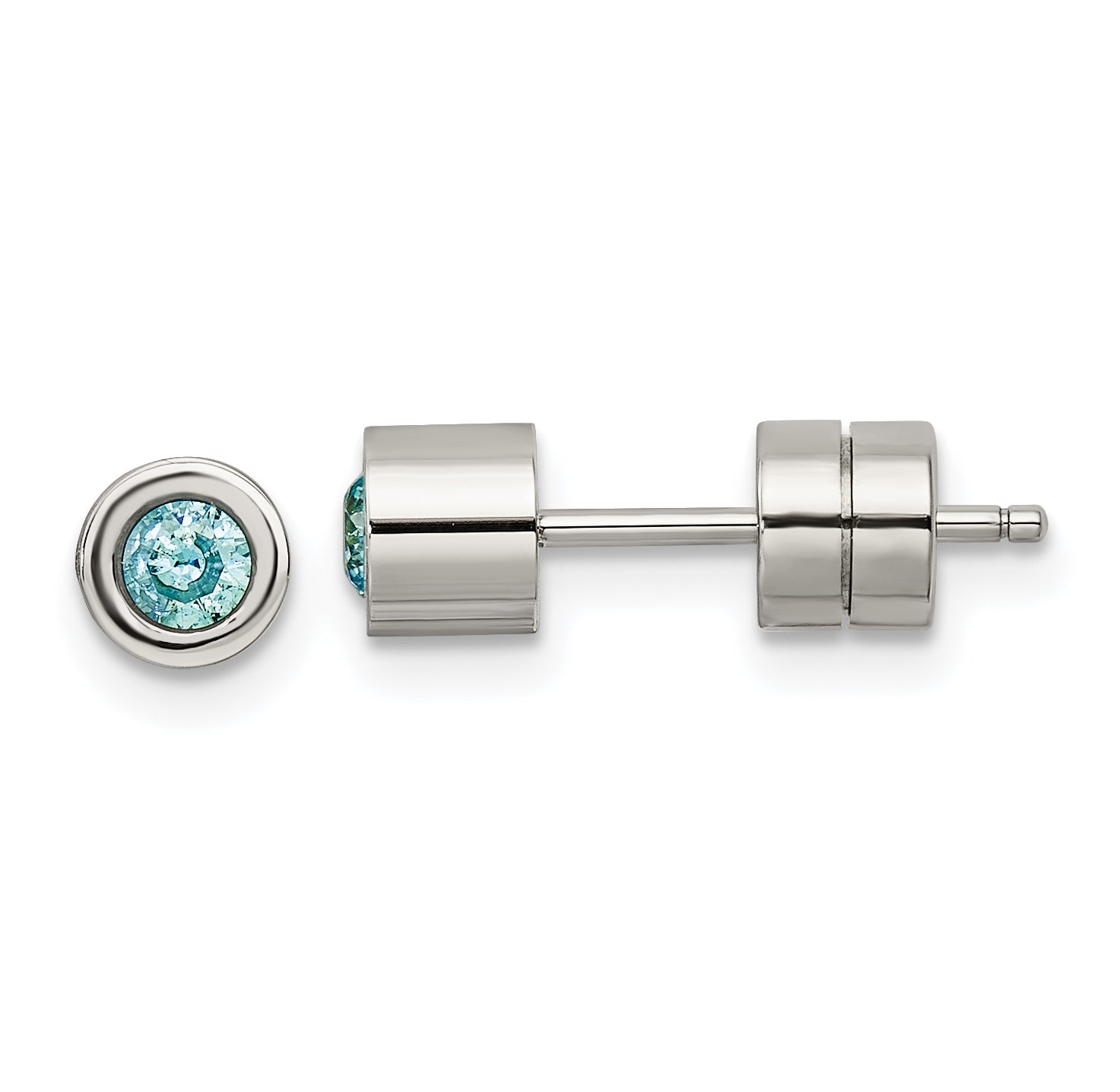 Chisel Stainless Steel Polished Blue CZ December Birthstone Post Earrings