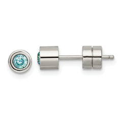 Chisel Stainless Steel Polished Blue CZ December Birthstone Post Earrings