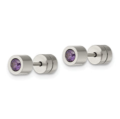 Sophia Jewelers Stainless Steel Purple CZ February Birthstone Stud Earrings