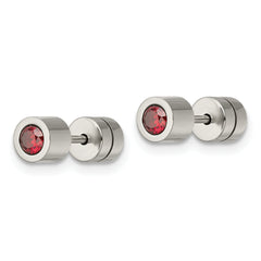 Stainless Steel Unisex Birthstone Stud Earrings with Polished Red CZ