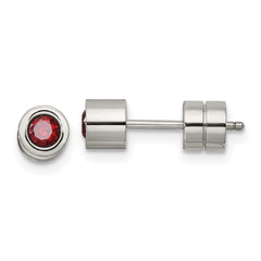 Chisel Stainless Steel Polished Red CZ January Birthstone Post Earrings