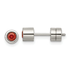 Chisel Stainless Steel Polished Red CZ July Birthstone Post Earrings