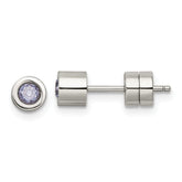 Chisel Stainless Steel Polished Pink CZ June Birthstone Post Earrings
