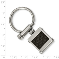 Stainless Steel Brushed and Polished Black Carbon Fiber Inlay Key Ring